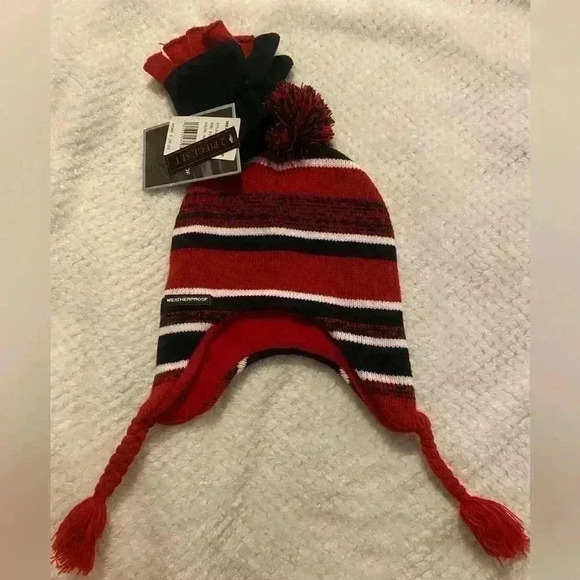Weatherproof brand pull on hat and gloves with finger holes. NWT SIZE 8-20 - Picture 1 of 7